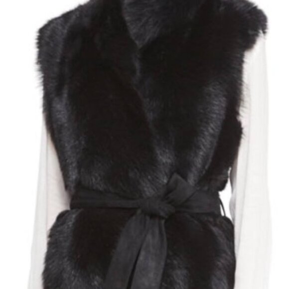 VINCE Toscana Shearling Fur Leather Reversible Black Vest XS size - Picture 3 of 13
